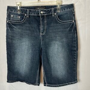 Cato Premium Long Blue Denim Shorts Size 16 with Crystal highlights like new